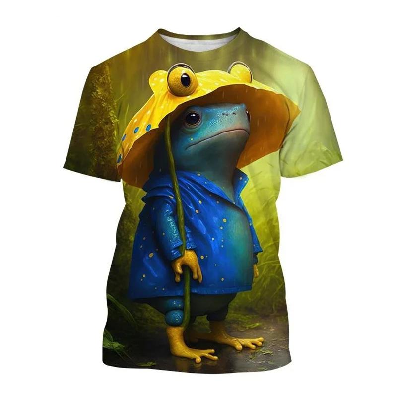 3D Printed Cute Frog T Shirt for Men Cartoon Animal Pattern Tees Summer Casual Loose Round Neck T-Shirts Unisex Street Tops