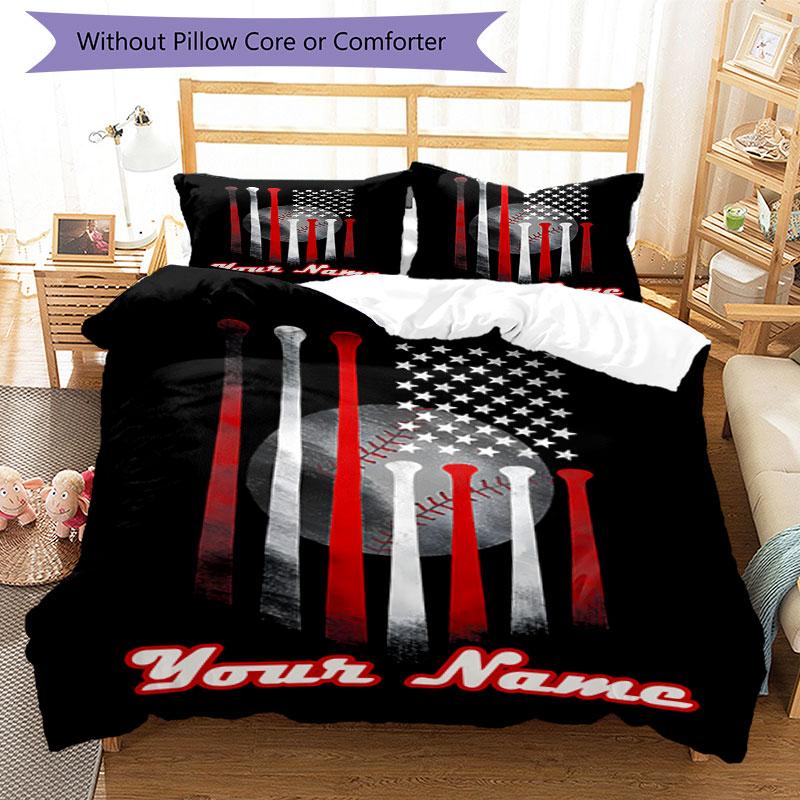 3PC Custom Name American Baseball Pride Bedding Set Duvet Cover Closure Includes 1 Duvet Cover & 2 Pillowcases for Bedroom