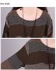 2025 Spring Women's Mid-Length Patchwork Striped Cotton Linen Dress with Round Neck and Long Sleeves