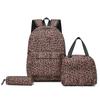 Three-Piece Backpack Set Large Capacity Women's Leopard Print Backpack Student Schoolbag