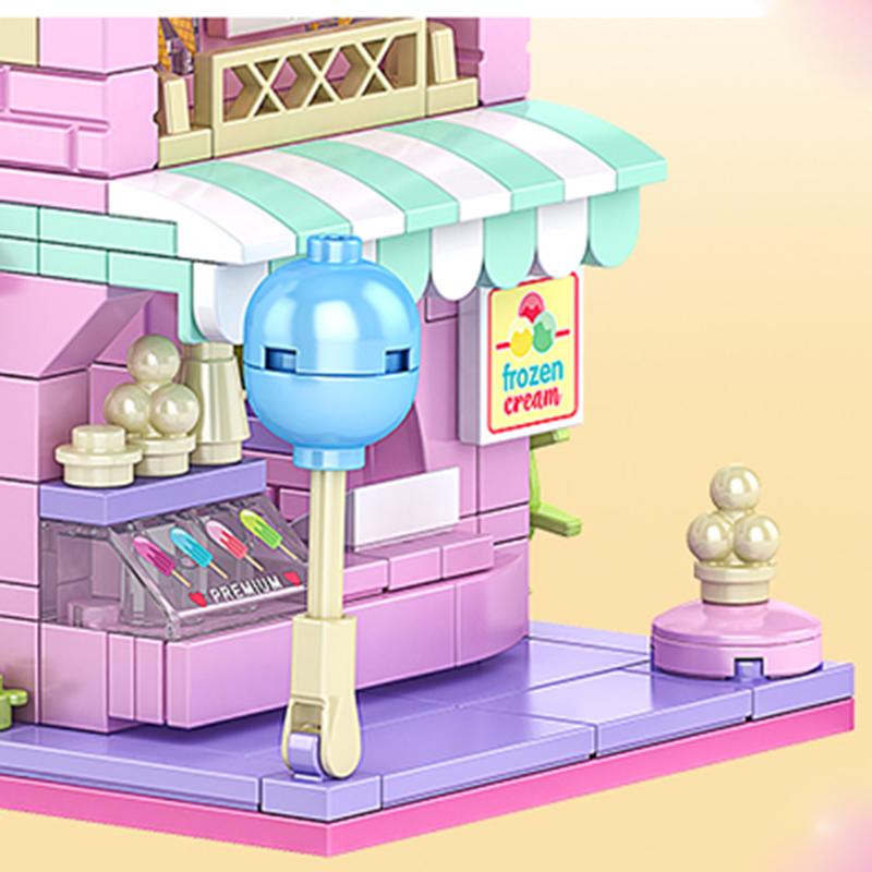 City Building Blocks Ice Cream Shop Dessert House Model Set Desktop Decor Kids DIY Toys Christmas Birthday Gift