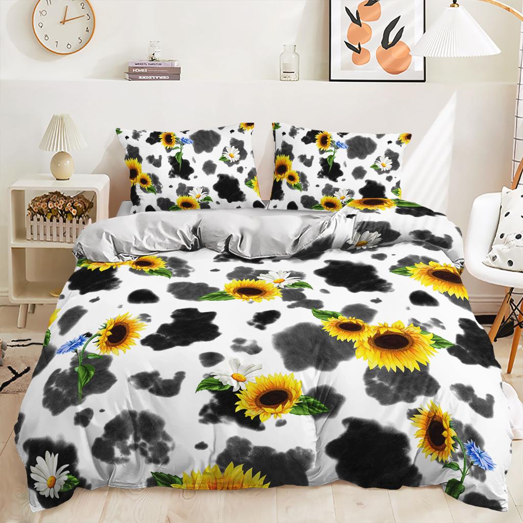 Three-Piece Sunflower Quilt Cover Digital Printing Kit Bedding