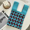 Plaid Mini Women Girls Casual Shopping Bags Knit Tote Bag Handmade Knot Wrist Bag