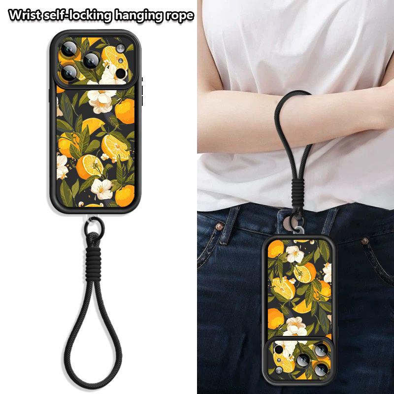 Flowers Fruits Print Lanyard Case For iPhone 18 Pro Max Shockproof Bumper Soft Silicone Cover For iPhone 17 16 15 14 13 Pro Max 17E