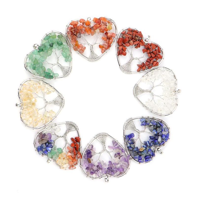 Seven-Color Crystal Tree of Life Necklace with Heart-Shaped Stone Root N36