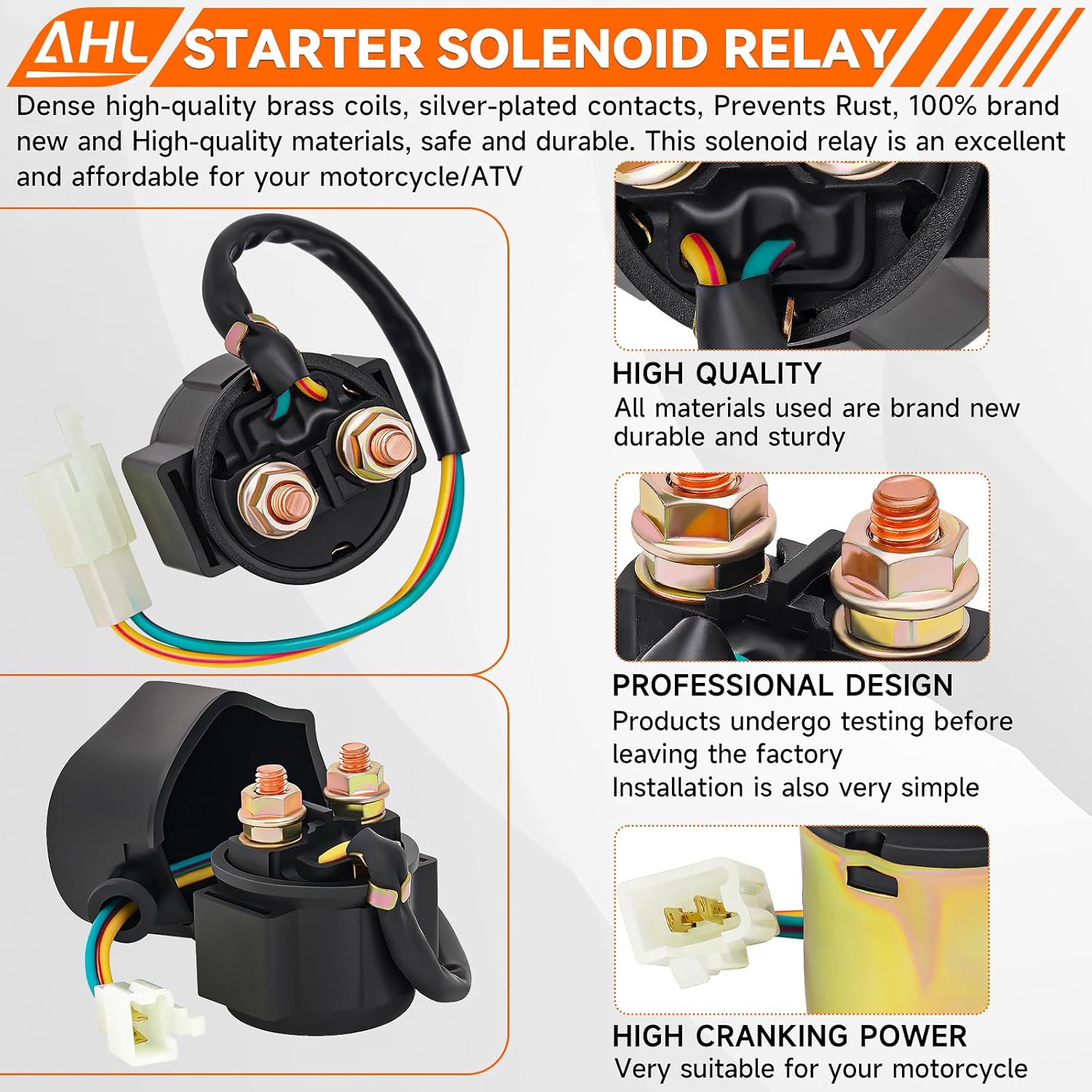 AHL Starter Solenoid Relay for Honda GL1800 Goldwing 1800 2001 2002 2003 2004 2005 2006 2007 2008 2009 2010