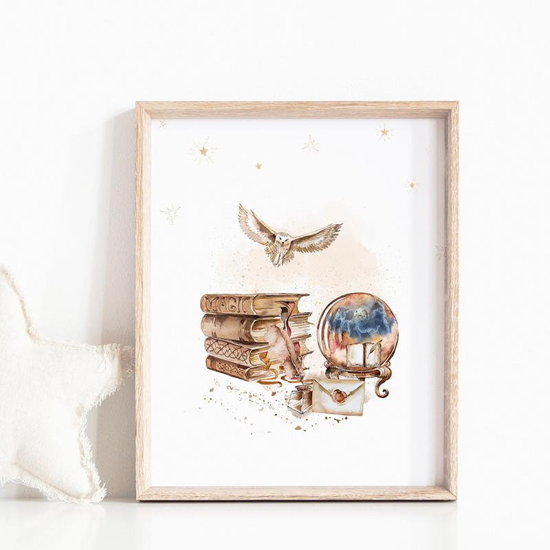 Poster de artă de perete Vrăjitor Școala de magie Carte de vrăjitorie Pălărie Imagini HD Print Pânză Pictură pentru camera copiilor Cadouri Decorarea casei Cuadros