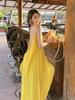 French Gentle Super Fairy Elegant Yellow Halter Suspender Dress for Women, Summer New Seaside Vacation Long Dress for Women