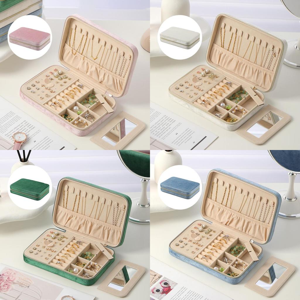 Velvet Jewelry Organizer With Mirror For Rings Necklaces And Earrings