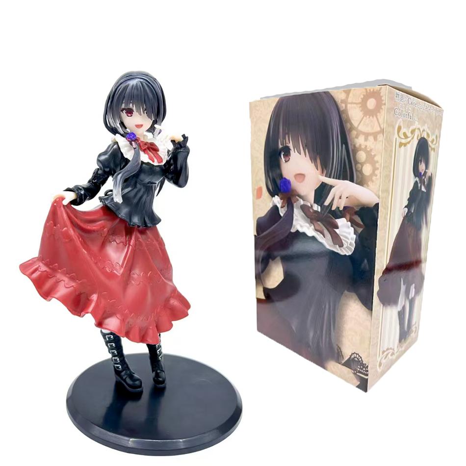 18CM DATE A LIVE Tokisaki Kurumi Anime Figure Cute Girl Model Toy PVC Black Dress Dress Up Standing Model Car Interior Ornament