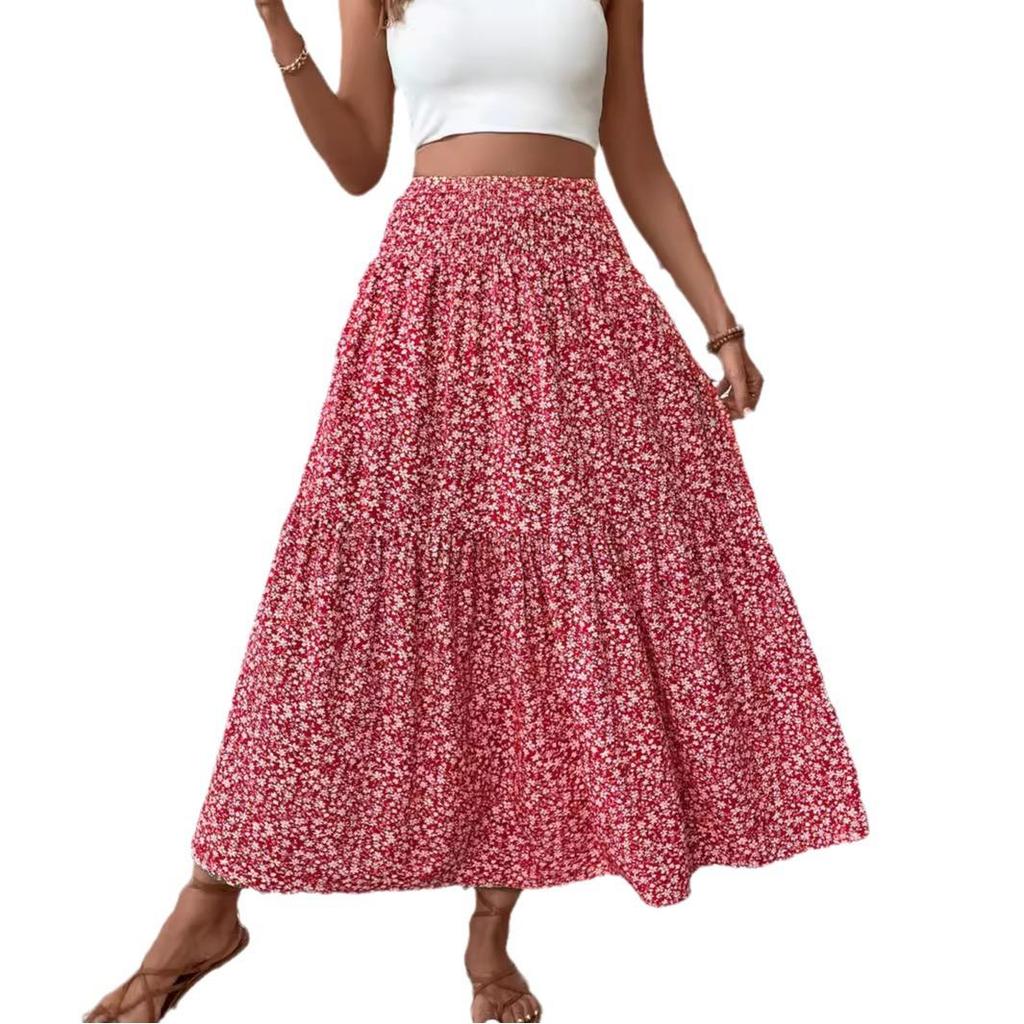 A-line Floral Print Patchwork Skirt: European & American Style for Autumn and Summer