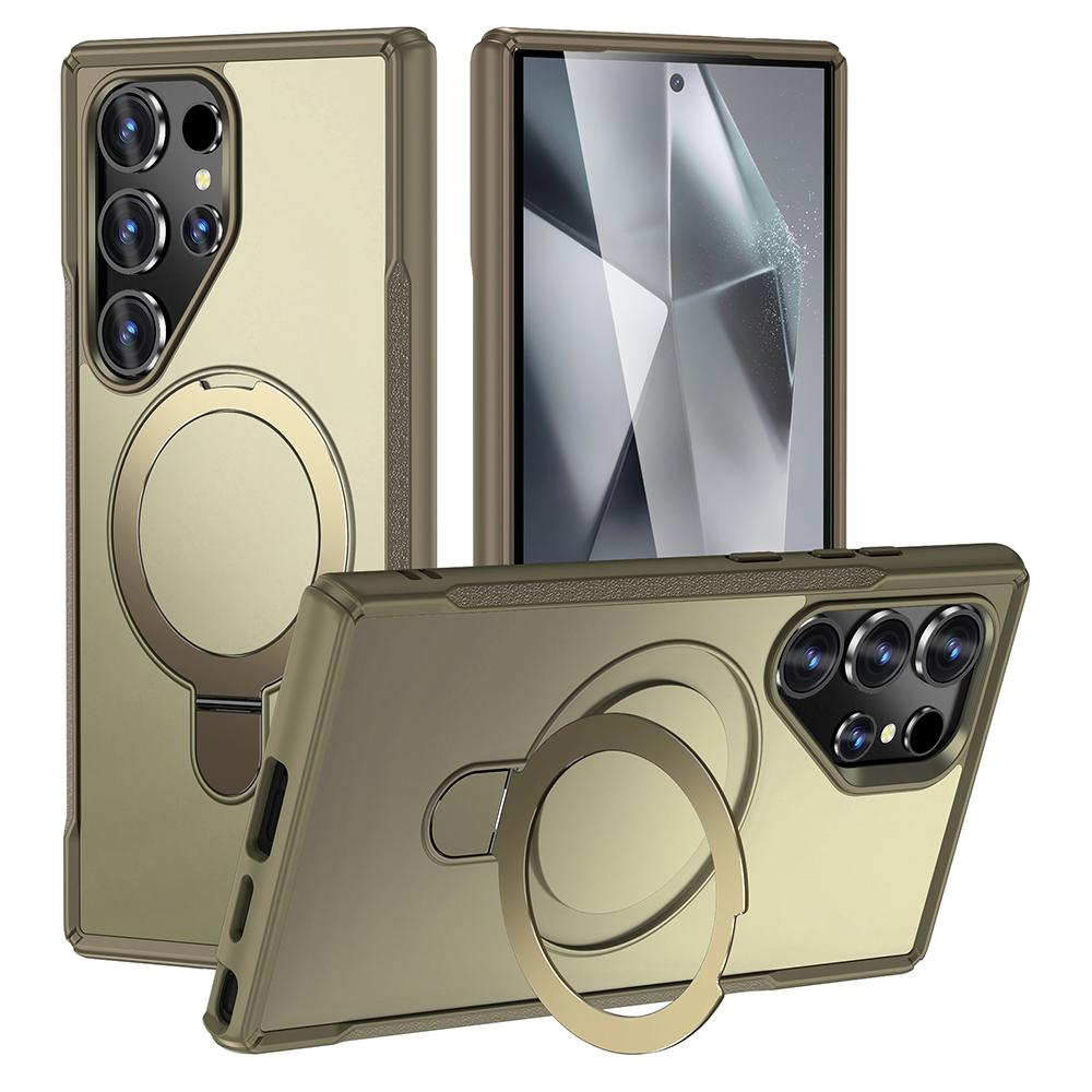 

For Samsung Galaxy S24 Ultra Case with Magnetic Kickstand TPU+PC Anti Drop Phone Cover Khaki