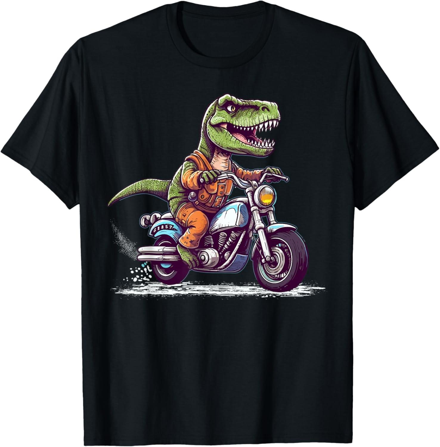 Biker T Rex On Motor Bike Dinosaur T Rex Riding Motorcycle T-Shirt S разноцветный