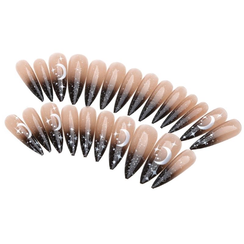 24Pcs Stiletto Fake Nails Coffin Nails Halloween False Nails Punk Full Cover Artificial Press On Nails for Women Girls