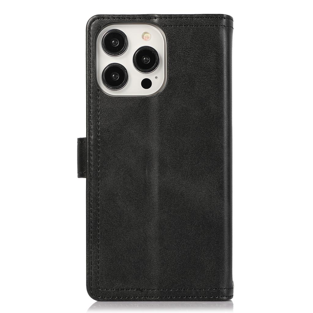 For iPhone 15 Pro Split Leather Stand Cover Multiple Card Slots Wallet Phone Case with Strap