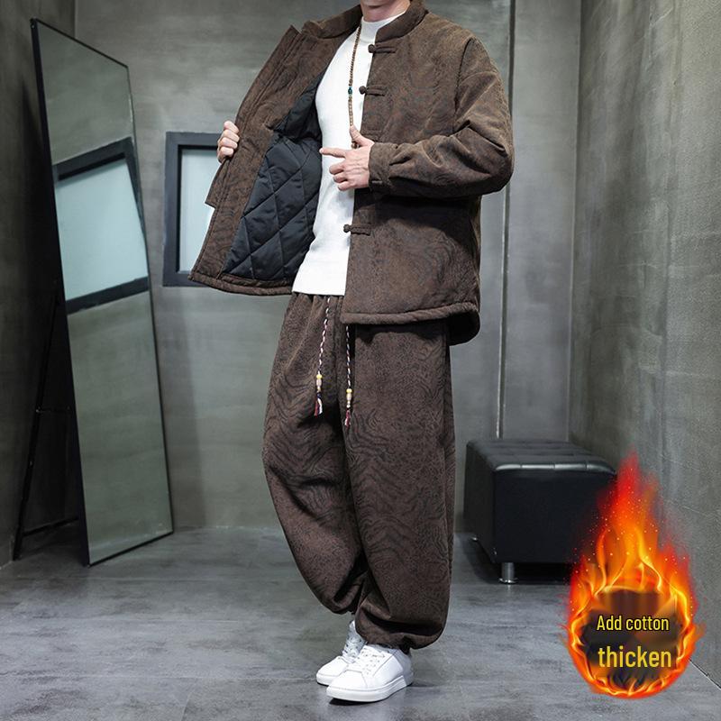 Men's Winter Chinese Style Corduroy Cotton Tang Suit - Thick, Warm Jacket Set
