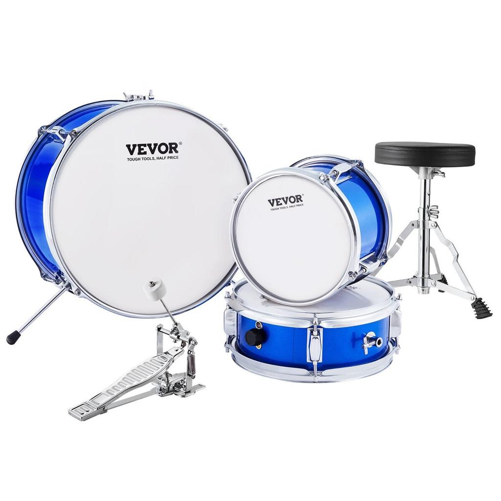 Kids Drum Set 3-Piece 14 in Beginner Drum Set for Child with Throne Blue