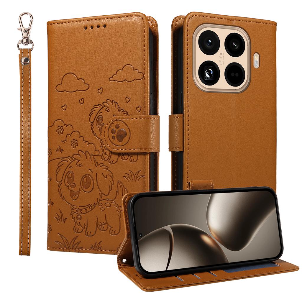 For Xiaomi 15T Pro Case RFID Blocking Imprinted Dog Pattern PU Leather Phone Cover with Wrist Strap