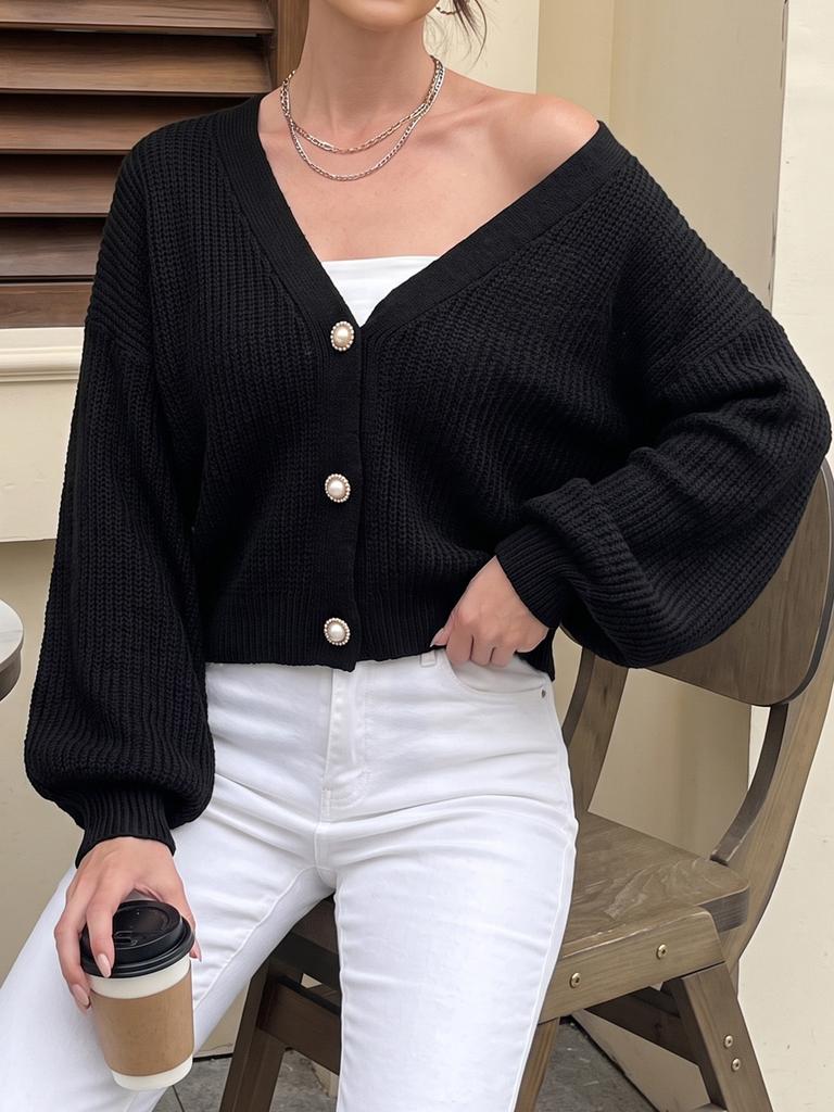 Women S Short Cardigan Sweater Pearl Button Casual Outerwear