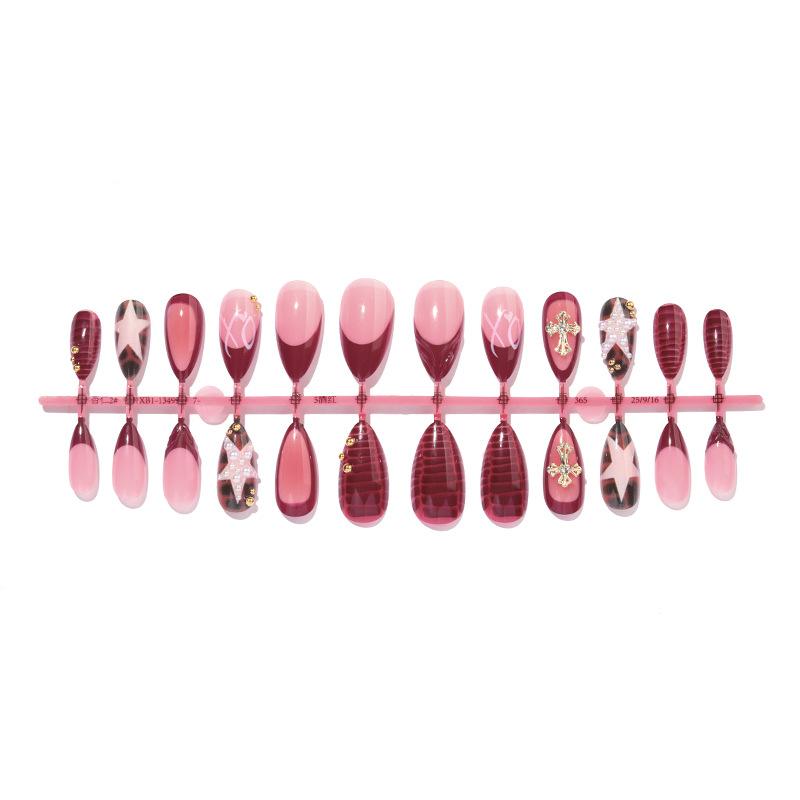 Press On Nails Medium Almond Fake Nails with Designs Reusable False Nails Press Ons Glossy Full Cover Acrylic Glue On Nails Stick On Nail for Women