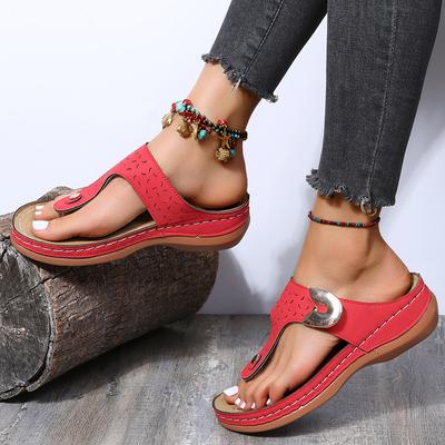 Summer Retro Shoes Flip-flops Women's Massage Wedge Heels Large Size with Openwork