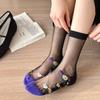 Crystal Silk Socks Women Summer Ultra-thin Transparent Elastic Nylon Long Socks Harajuku Vintage Floral Embroidery Kawaii Socks