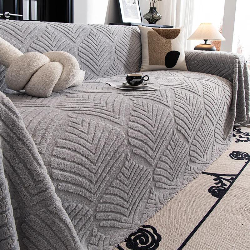 Jacquard Plush Sofa Cover Cloth Anti Slip Large Modern Plush Thick Cushion All Inclusive Sofa Towel Blanket Living Room Decor