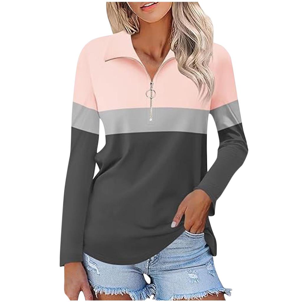 Women's Casual Versatile Fashion Trend Color Matching Zipper Long Sleeve