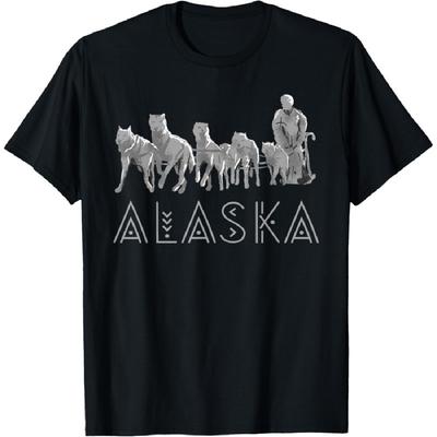 Alaska Sled Dogs Mushing Team Snow Sledding Mountain Scene T-Shirt(1)