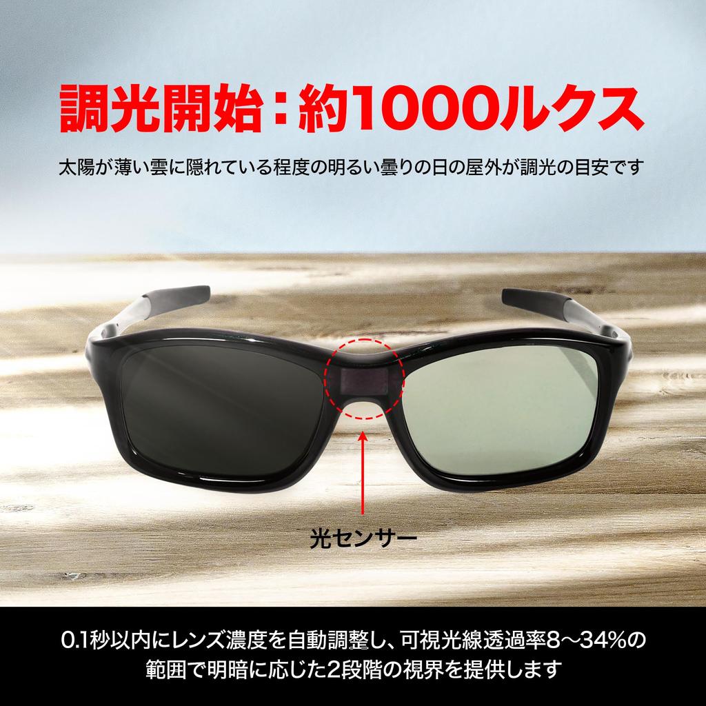 Dress Smart Sunglasses Dimming Polarized for Solar No Charging Easy to Waterproof 0.1s (Instant Sunglasses) Fishing, Egging, Driving, Polarized,