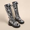 Fashion Women's Autumn New Printed Plus Fleece Platform Long Cylinder Riding Boots High Cylinder Boots
