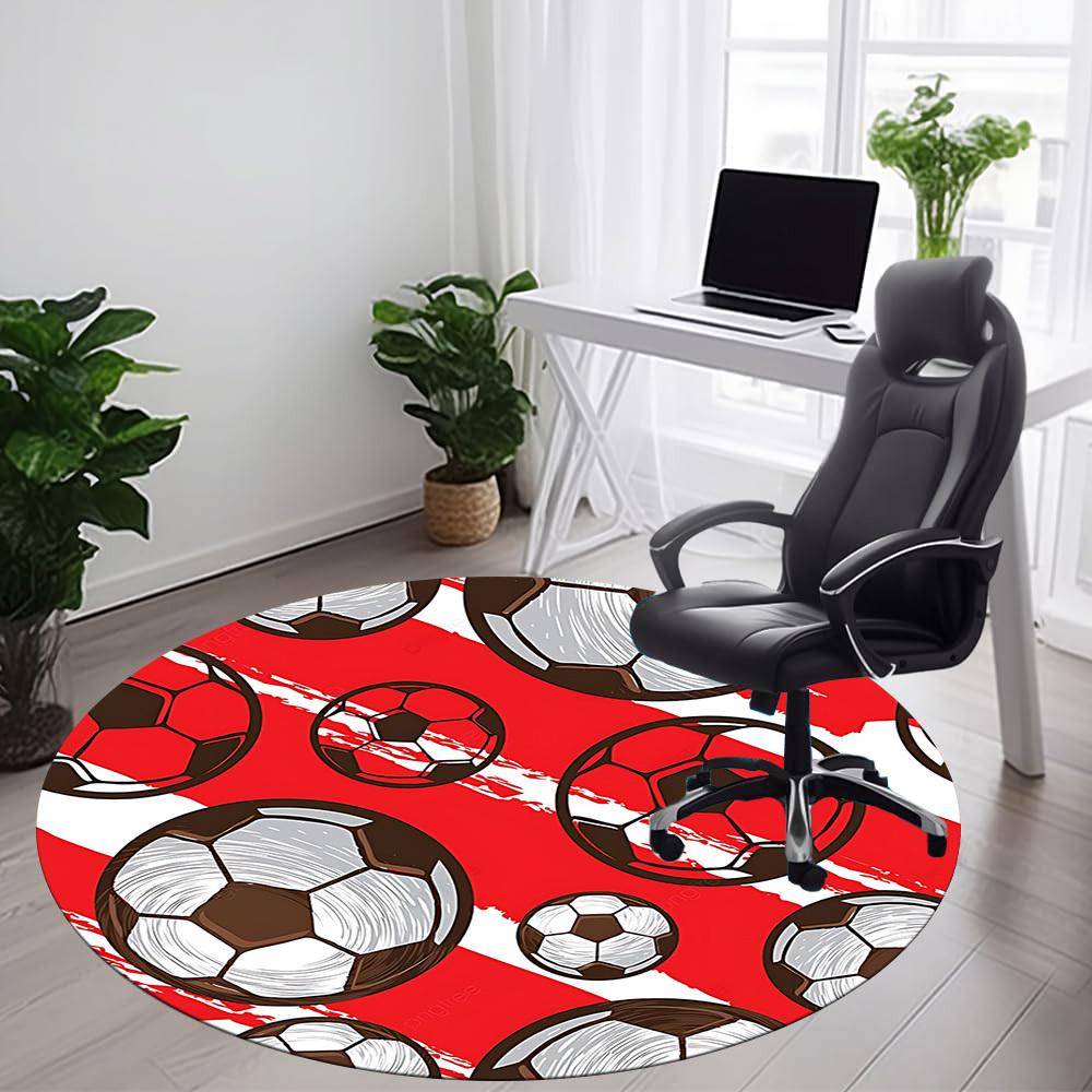 1PC Soccer Balls Pattern Office Round Area Rug, Indoor Mat Suitable ForOffice, Under Office Chairs Bedroom Living Room Home Decor, Room Deco, D086