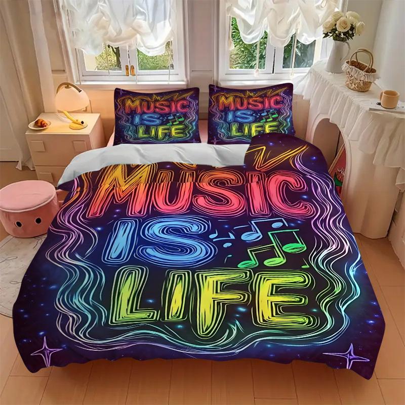 3pcs Music, Life Duvet Cover Set, Soft Comfortable Duvet Cover,Guest Room (1*Duvet Cover + 2*Pillowcase, Without Core) Yy251104100