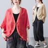 Women's V Neck Three Quarter Sleeve Linen Blend Cardigan Oversized Fit Single Button Solid Color Vintage Japanese Casual Sun Protection Outerwear