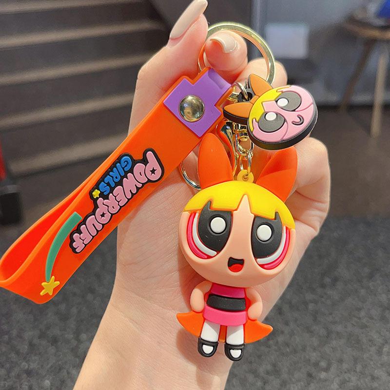 Kawaii The Powerpuffs Girls Cute Keyring Women Anime Car Keychain Kids Cartoon Key Chain Children Fashion Pendant Accessories