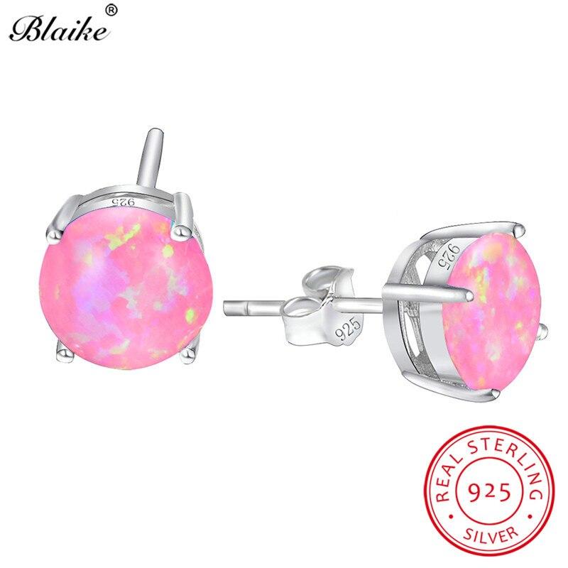 Blaike Real 100% 925 Sterling Silver White/Blue/Green Opal Stud Earrings For Women Mystic Rainbow Zircon Earrings Fine Jewelry