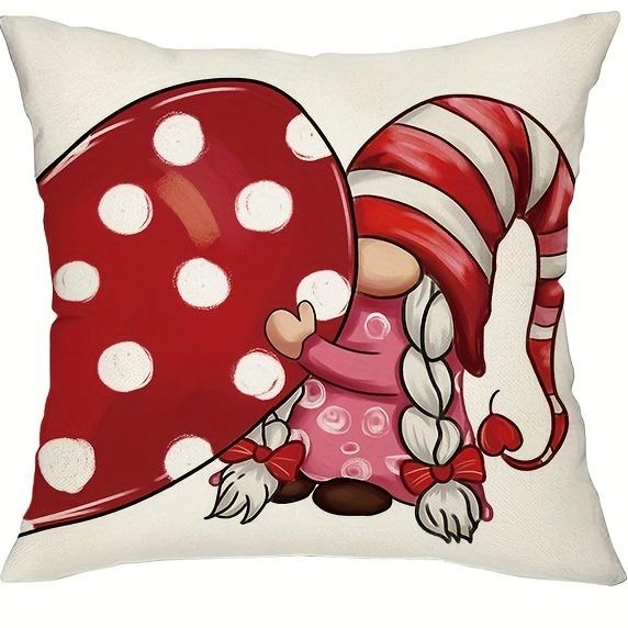 Valentines Day Pillow Cover Set  Red Polka Dot  Love Heart Gnomes Design  Decor for CouchLiving Room (Inserts Not Included)