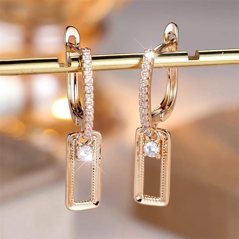 Classic Sparkling Inlaid Zircon Square Pendant Earrings, Women s Fashionable and Trendy Banquet Party Jewelry Gifts