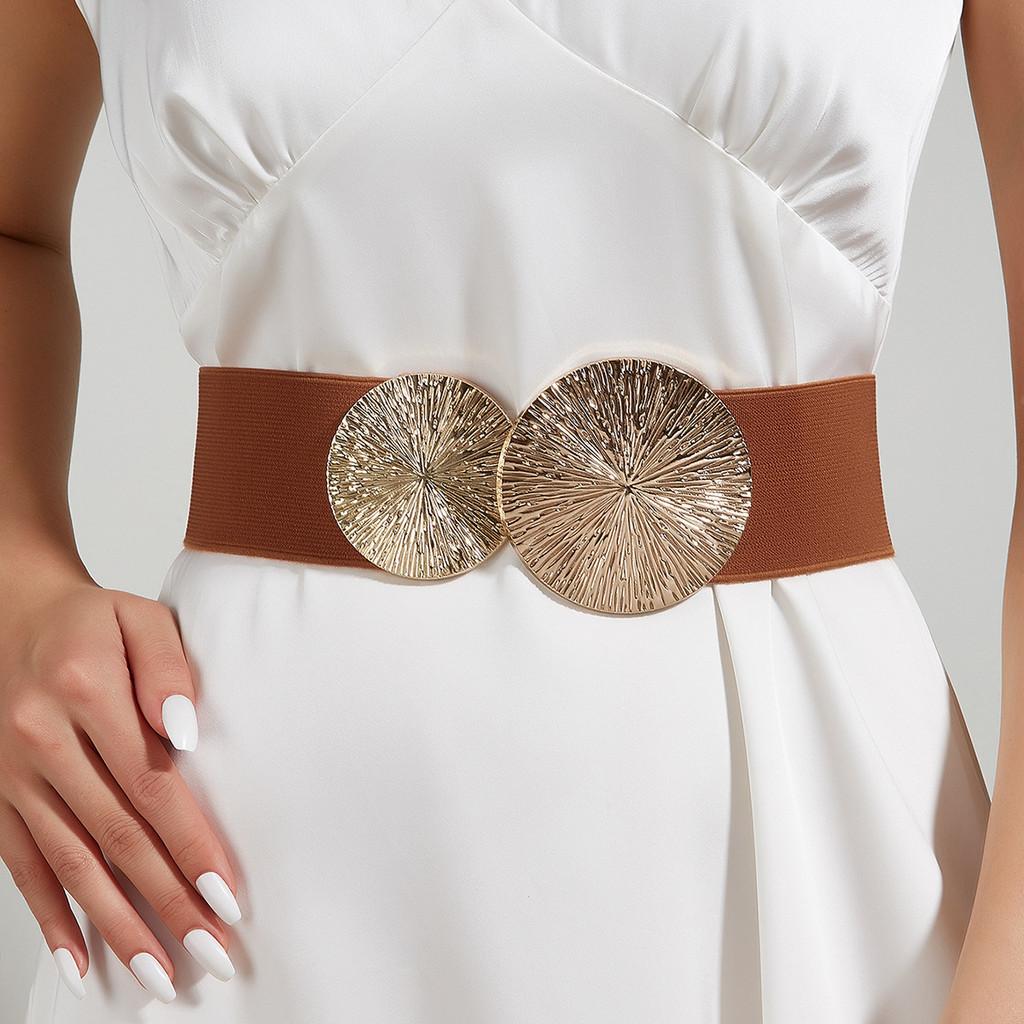 European And American Style Wide Elastic Waist Belt With Double Circle Buckle For Women