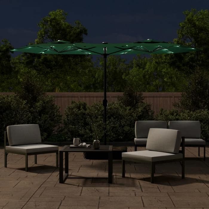 VidaXL Parasol de Jardin à Double Tête avec LED, Pare-soleil de Patio, Abri de Soleil, Parasol de Plage Terrasse Extérieur, 362970