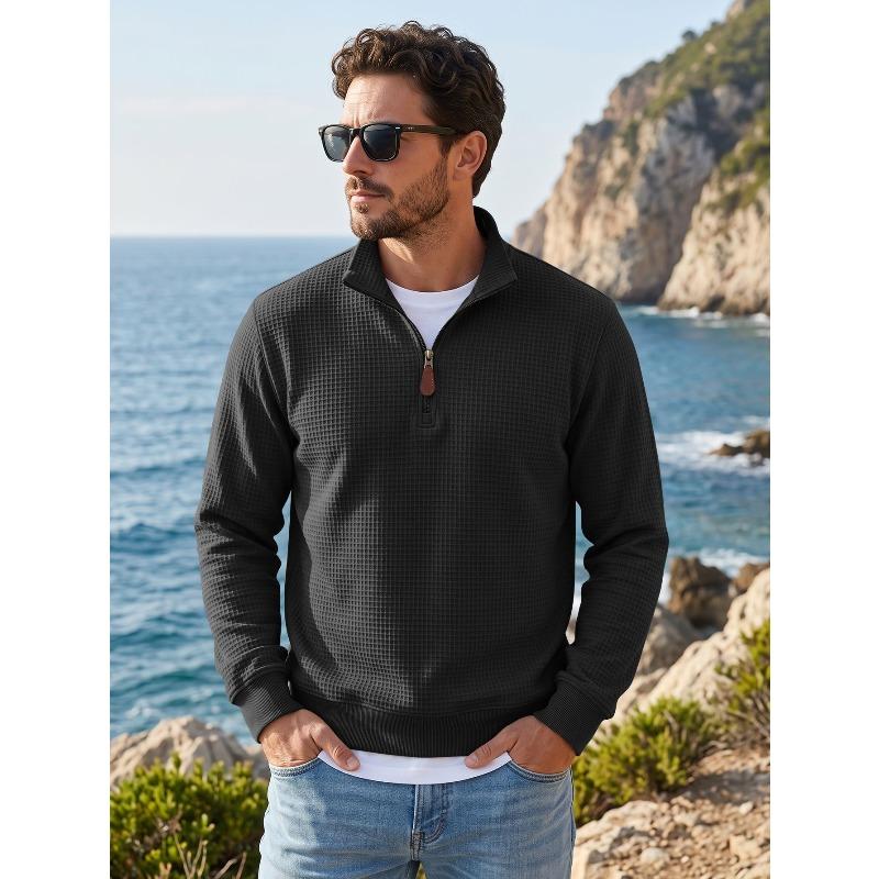 Men's Half-Zip Stand Collar Knit Pullover Casual Sweatshirt.