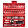 46PCS Master Mechanic Tool Kit with 3/8" Ratchet, SAE/Metric Sockets, Torx/Hex Bits, Extension Bars - Professional Grade