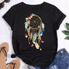 Casual Tshirt Women Summer Short Sleeve Dreamcatcher Feather Fashion Print Lady T-shirts Top Shirt Ladies Womens Graphic Tee Top