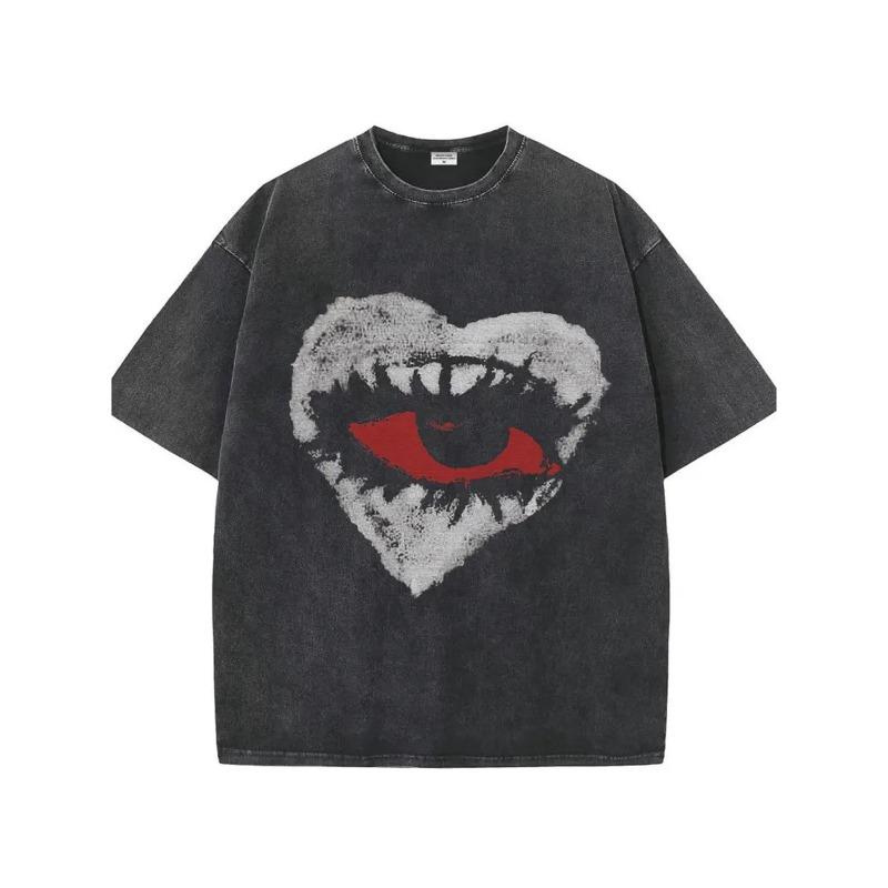 

Washed, Mysterious Heart-Shaped Eye Print T-Shirt, High-Quality Wax Printed Cotton Retro Fashion Brand T-Shirt, Suitable for Summer T-Shirt S чёрный