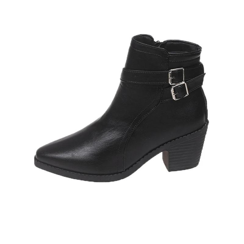 Neue Große Größe Spitze Chunky Heel Stiefel Damen Britischer Stil Seitenreißverschluss Chelsea Kurzstiefel Hoher Absatz PU Matt