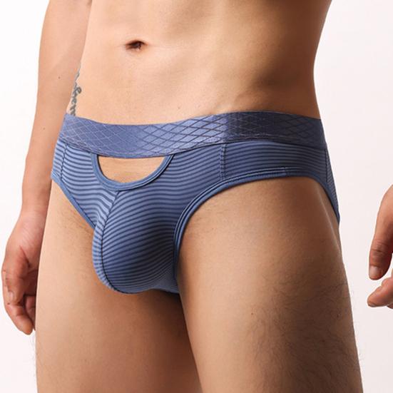 Men Briefs High Elasticity Fit Tight Cut Panties Solid Color Striped Print Breathable Mesh Underwear Smooth Wiring Low Waist Panties