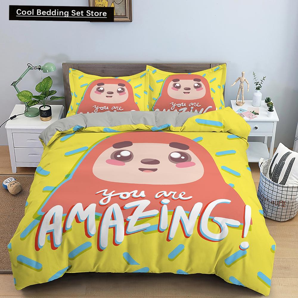 Cartoon Sloth Bedding Set for Bedroom Home Manga Style Sloth Print Duvet Cover Lazy Sleeping Australian Animal Soft Quilt Cover