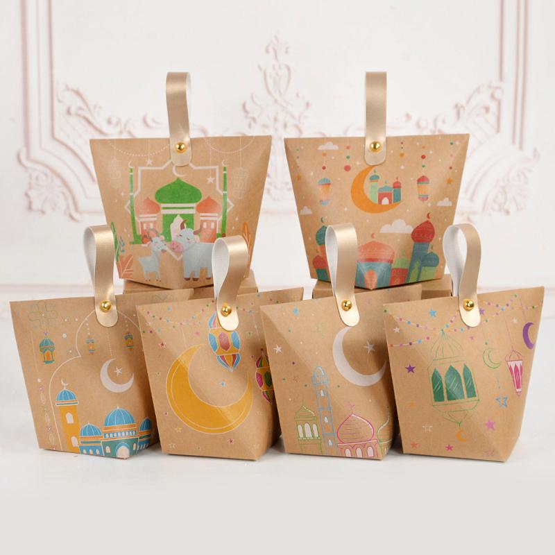 6/12Pcs Muslim Ramadan Gift Box Eid Mubarak Candy Cookie Packaging Box Bags 2025 Islamic Festival Party Supplies Home Decoration