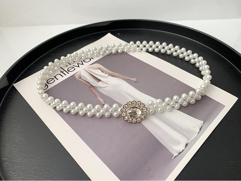 Elegant Pearl And Rhinestone Embedded Waist Belt For Women's Dresses And Outfits
