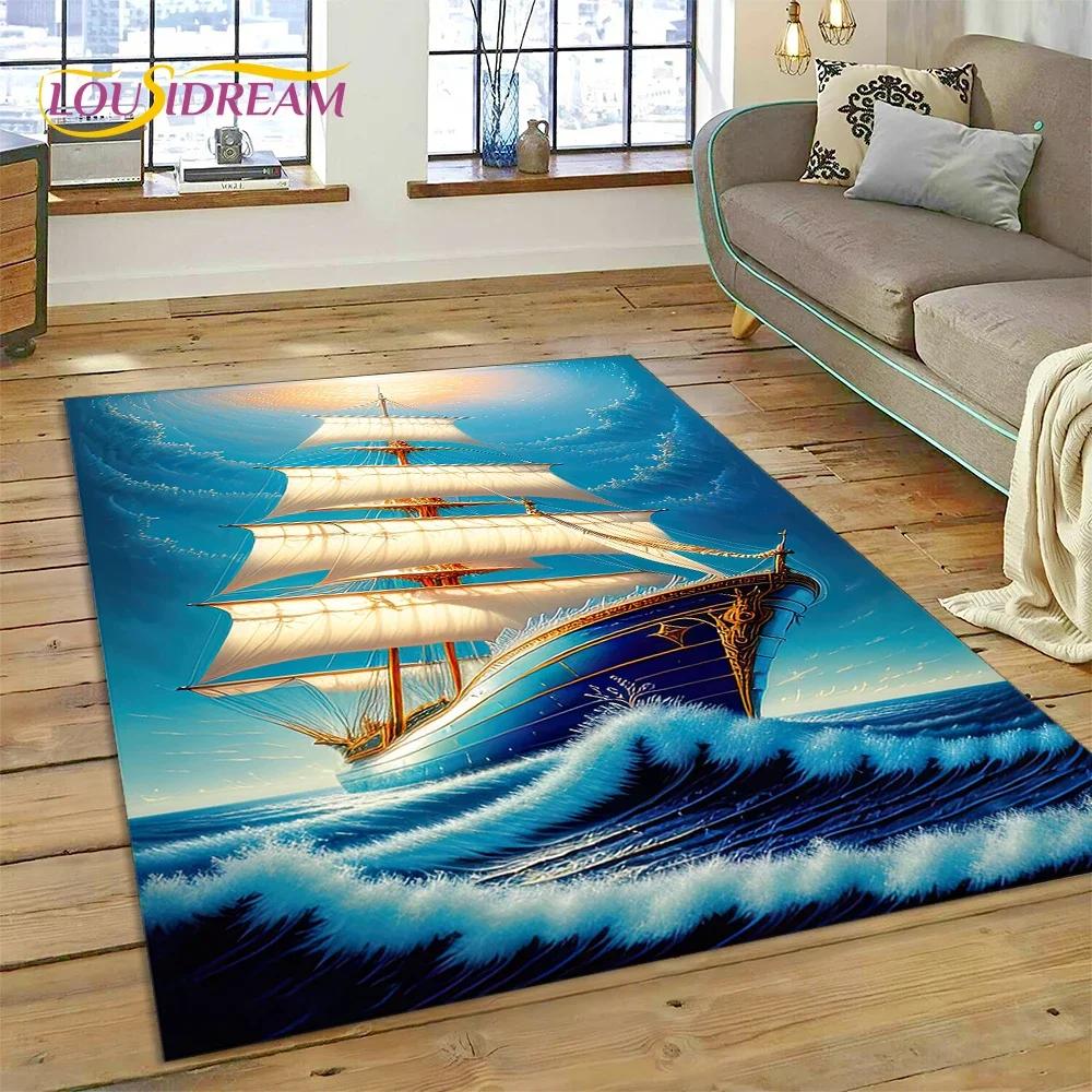Ancient Pirate Ship Boat,Barque,Sailboa Carpet Rug for Bedroom Living Room Home Sofa Decoration,Child Game Large Decor Floor Mat